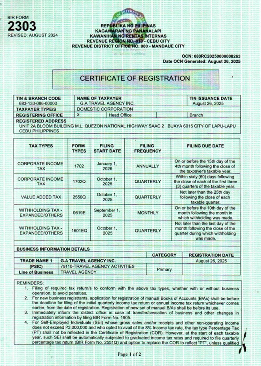BIR Certificate of Registration